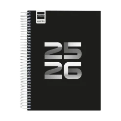 Finocam Agenda espiral cuarto Cool negro 2025-2026 día página