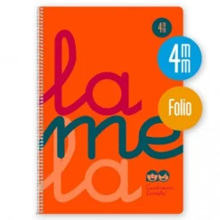 Lamela Bloc folio cuadrovía 4mm. 80 hojas tapa polipropileno naranja flúor