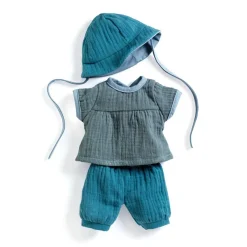 Djeco Conjunto camisa y pantalón azul verano 32cm con gorro