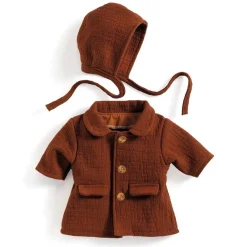 Djeco Conjunto otoño abrigo con gorro marrón 32cm