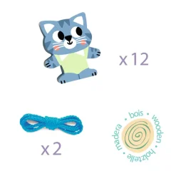 Djeco Ensartable de madera 12 piezas y 2 cordones Fila Friends