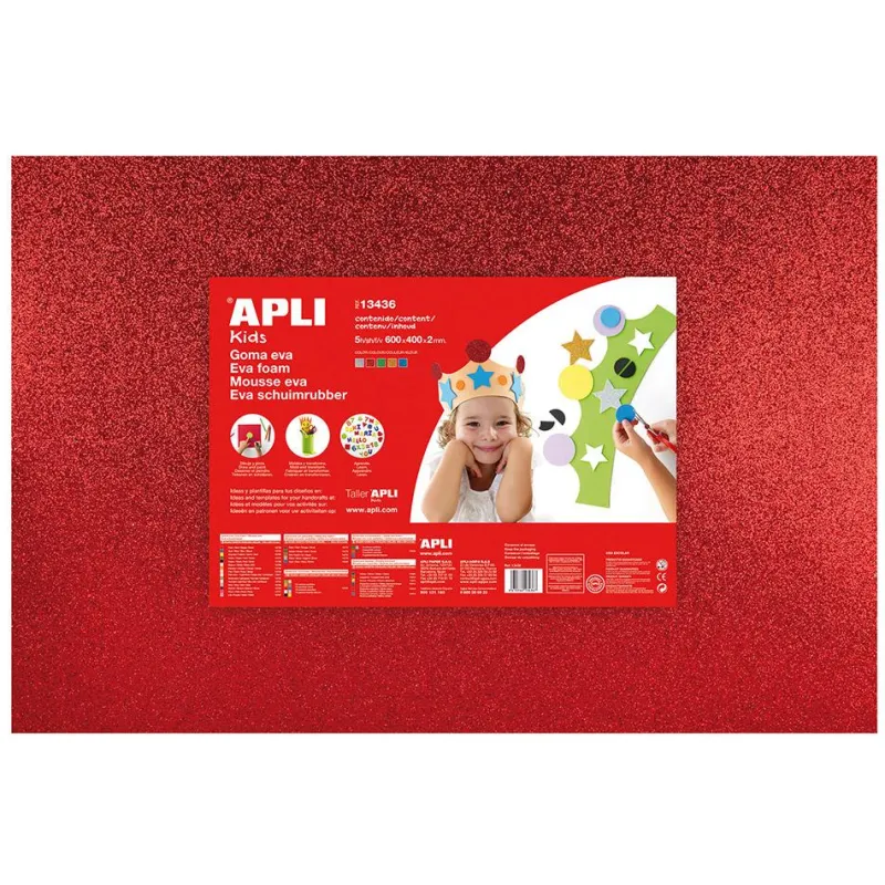 Apli Goma Eva purpurina color surtido 60x40cm 2mm grosor 5 hojas