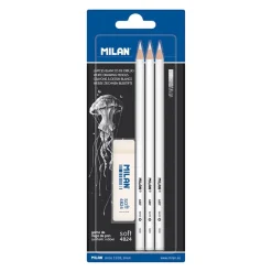 Milan Lápiz blanco 3 unidades con 1 goma soft 4824