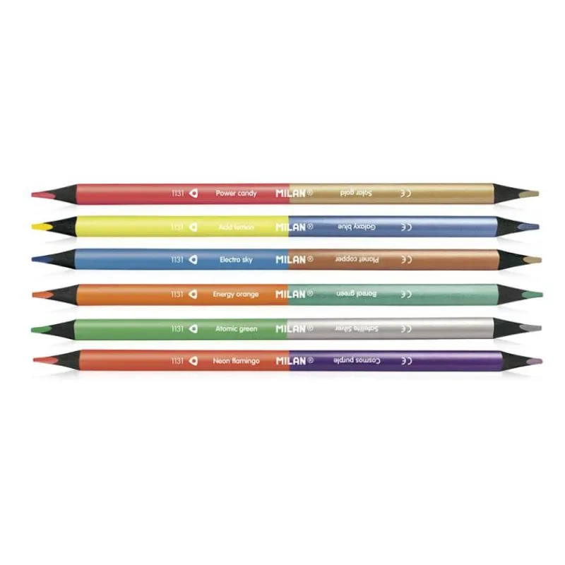 Milan Lápiz color doble punta 12 colores flúo y metalizados