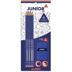 Alpino Lápiz grafito junior Tri 6 unidades con afilalápiz y goma