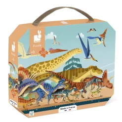 Janod Maletín puzzle panorámico dinosaurios 100 piezas
