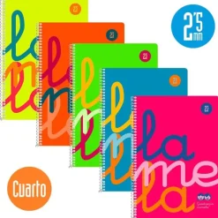 Lamela Pack de 5 blocs cuarto cuadrovía 2,5mm. 80 hojas tapa polipropileno colores flúor surtidos