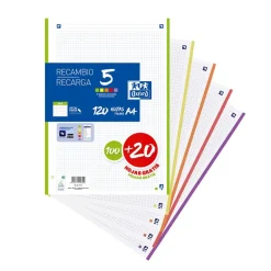 Oxford Recambio A4 cuadro 4mm. 5 colores vivos 4 taladros