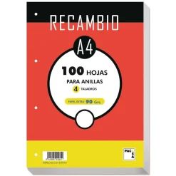 Pacsa Recambio A4 liso 100 hojas 4 taladros