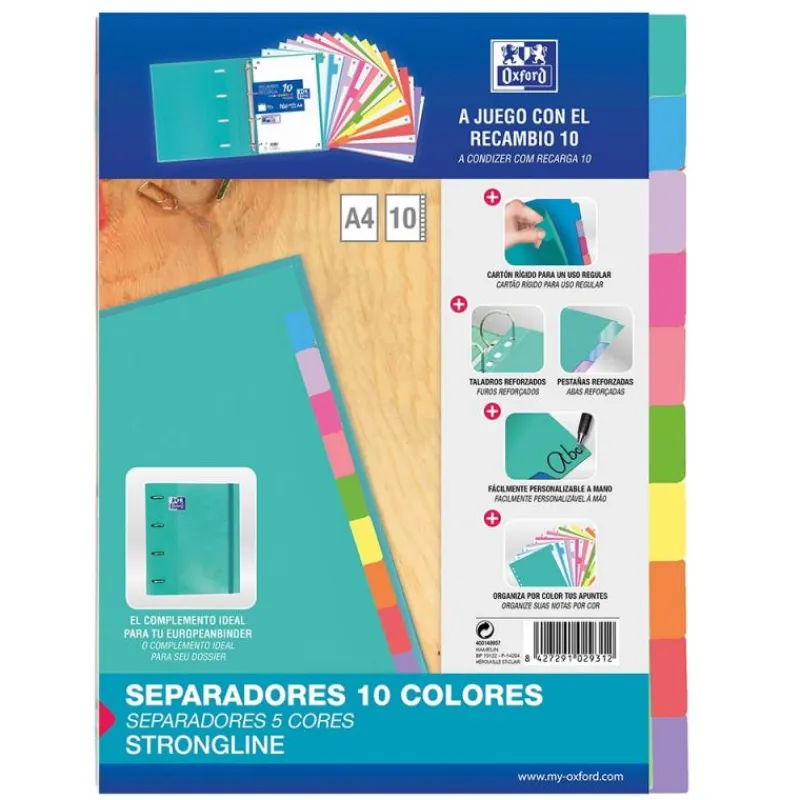 Oxford Separadores de colores tamaño A4 10 posiciones