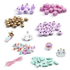 Djeco Set 400 abalorios madera arcoíris