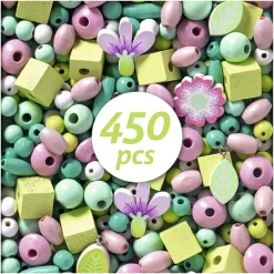 Djeco Set 450 abalorios madera flores y hojas