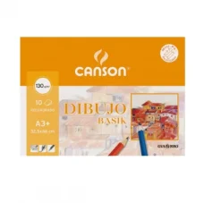 Canson Set 10 láminas de dibujo A3 Plus con recuadro 130gr. Basik
