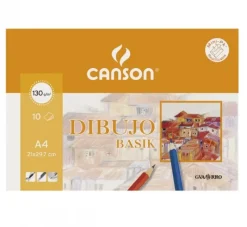 Canson Set 10 láminas de dibujo A4 sin recuadro 130gr. Basik