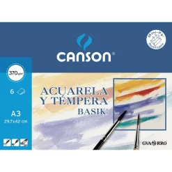 Canson Set 6 láminas para acuarela A3 Basik 370gr.