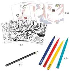 Djeco Set pintar rotuladores pincel y calcomanías superhéroes
