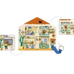 Djeco Tablero con cerraduras de madera casita